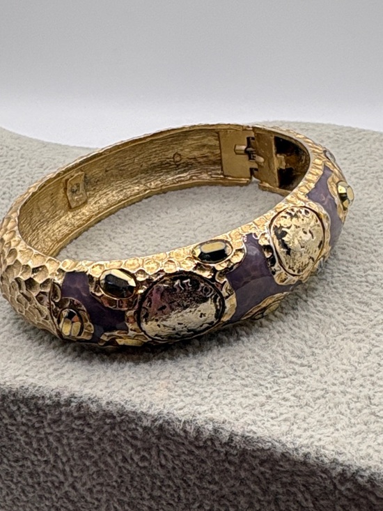 Tat2 Jewelry - Tat2 Gold Tone Purple Enamel Textured Coin Style Bangle Bracelet